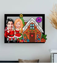BK Gift Kişiye Özel Sevgililer Yeni Yıl Karikatürlü 3D Ahşap Tablo-1