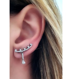 pırlanta ışıltısında zirkon taşlı gümüş earcuff tek küpe