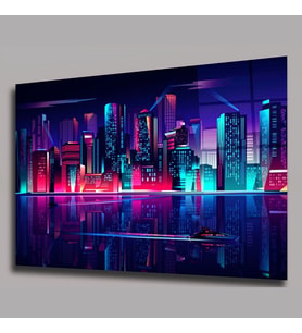 Neon Işıklarla Aydınlanan Şehir Manzarası Tablosu
