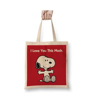 Snoopy And Friends Beyaz Bez Çanta Uzun Saplı Alışveriş Çantası Plaj Çantası