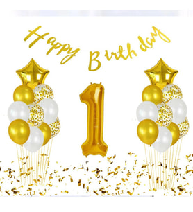 1 Yaş Doğum Günü Balon Seti Altın Happybirtday-