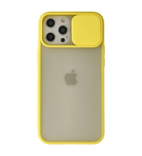 Apple İphone 12 Pro Max Kılıf Palm Buzlu Kamera Sürgülü Silikon - Sarı