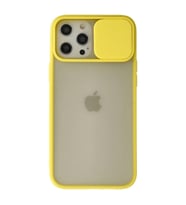 Apple İphone 12 Pro Max Kılıf Palm Buzlu Kamera Sürgülü Silikon - Sarı
