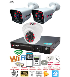 FURY 3 Kameralı 5mp 3.6mm Lens 2mp Görüntü 6 Atom Led Gece Görüşlü FullHd Güvenlik Kamerası 5525di 320GB