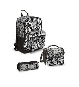 Coral High Siyah Beyaz Geomatrik Desenli 3'lü Okul Çanta Seti SET0123682 - Erkek (Çok Renkli)
