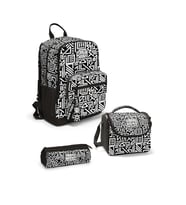 Coral High Siyah Beyaz Geomatrik Desenli 3'lü Okul Çanta Seti SET0123682 - Erkek (Çok Renkli)