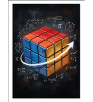 Formüllü Renkli Rubik Küpü İllüstrasyonu Dekoratif Kanvas - Mdf Ahşap Tablo