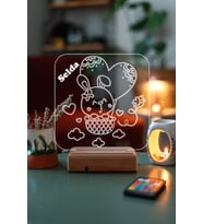 Kişiye Özel 3D Tavşan ve Kalp Masaüstü Dekoratif Led Lamba