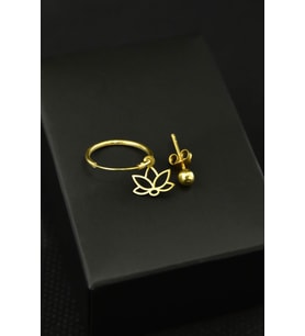 925 Ayar Gümüş Altın Kaplama Lotus Figürlü Halka Ve Top Küpe
