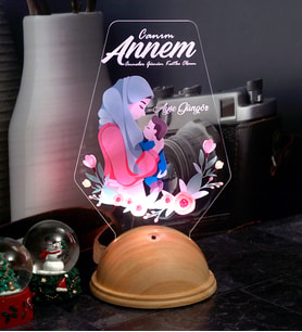 Tesettürlü Anneye Hediye Kişiye Özel Anne Bebek Led Lamba, Anneler Gününe Özel Hediyesi Gece Lambası