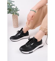 Beyaz Kadın Fileli Sneaker Günlük Ayakkabı (Siyah)