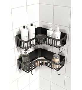 HOME Banyor Köşelik Yapışkanlı Banyo Rafı, 2'li Banyo Düzenleyici, Duş Rafı Organizer Şampuanlık, Plastik