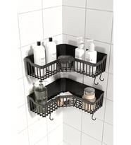 HOME Banyor Köşelik Yapışkanlı Banyo Rafı, 2'li Banyo Düzenleyici, Duş Rafı Organizer Şampuanlık, Plastik