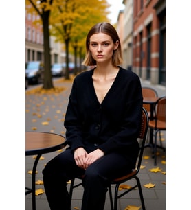 Kadın Oversize Selanik Örgü Triko Hırka V Yaka Düşük Kol Cepli Rahat Kesim Yumuşak Dokulu Basic Stil