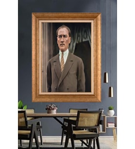 Altın Varaklı Çerçeveli Paspartulu Atatürk Tablo nh315 (Gold)