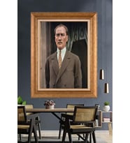Altın Varaklı Çerçeveli Paspartulu Atatürk Tablo nh315 (Gold)