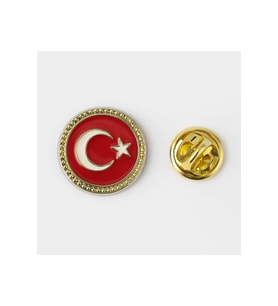 Ay Yıldız Türk Bayrağı Yuvarlak Gold Rozet 2x2 cm  Parlak Metal Yaka Rozeti