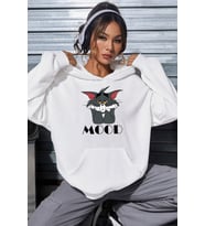Mood Baskılı Unisex Oversize Sweatshirt (Beyaz)
