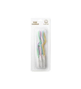 Simli Kıvrık Mum Seti 12cm 5li Makaron
