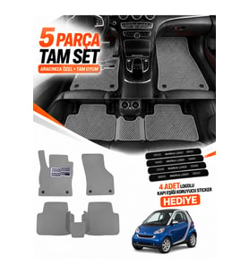 SMART FORTWO (2007-2014) Uyumlu EVA Oto Paspas Metal Topukluklu Havuzlu 5 Parça Açık Gri