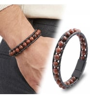 Moncuk Design 8mm Maun Obsidyen Doğal Taş ve Deri Erkek Bileklik 33512B2D8M9