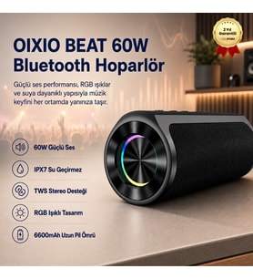 HZL BEAT 60W Su Geçirmez ipx7 Bluetooth AUX Sd Card Usb Yüksek Ses Kaliteli Hoparlör RGB Speaker