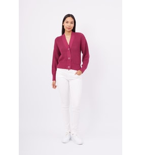 Peraluna OLIVIA CARDIGAN Selanik Örgü %100 Pamuk V Yaka Kadın Triko Hırka - Vişne