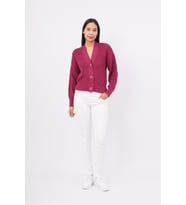 Peraluna OLIVIA CARDIGAN Selanik Örgü %100 Pamuk V Yaka Kadın Triko Hırka - Vişne