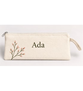 Kişiye Özel Pembe Tomurcuk Dalı Baskılı Fermuarlı Clutch El Çantası Makyaj Çantası