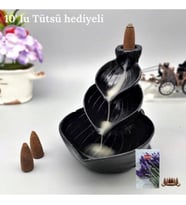Yaprak Şelale Üçlü Geri Akış Tütsülük  ( 10 Lu Tütsü  Hediyeli) (Siyah)