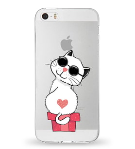 Apple iPhone 5 Uyumlu Kapak Coolcat Tasarımlı Şeffaf Silikon Kılıf