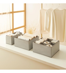 Ocean Home Textile 3'lü Bölmeli Gri Balıksırtı Çekmece İçi Düzenleyici Kutu Set