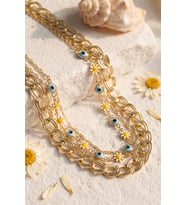 Gold Renk Samanyolu Zincir Papatya ve Nazarlı Model Kombin Kadın Kolye 5886 - SSSSSS6946-7895