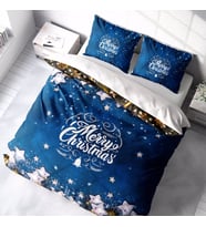 Monohome Yılbaşı Süsü Merry Christmas Çift Kişilik 3D Nevresim Takımı Pamuk Saten Blue Stars (Mavi)
