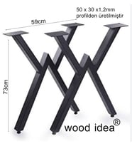 wood idea Masif Ahşap Masası-Yemek Masası-Çalışma Masası 2 Adet 73 cm Metal Ayak