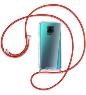 Xiaomi Redmi Note 9 PRO Kılıf Boyun Omuz Askılı iPli Anti Şok Köşe Korumalı Şeffaf Silikon (Kırmızı)