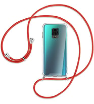 Xiaomi Redmi Note 9 PRO Kılıf Boyun Omuz Askılı iPli Anti Şok Köşe Korumalı Şeffaf Silikon (Kırmızı)