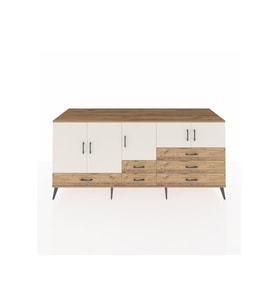 Kronos Konsol 6 Raflı 6 Çekmeceli 5 Kapaklı 220x59x99 Çam-Aytaşı/Çam