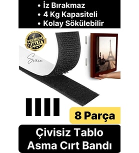 Premium Çivisiz Resim Çerçeve İz Bırakmaz Sökülebilen Tablo Asma Bandı 8'li Set Cırt Bant Yapışkan