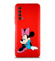 Huawei P Smart 2021 Soft Premier Kapak Minnie Mouse-E Tasarımlı Silikon Kılıf - Kırmızı (Şeffaf)