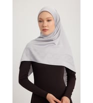 Wafa A1121 Mat Saten Pano Jakarlı Eşarp 110x110cm - Bej (Gümüş)