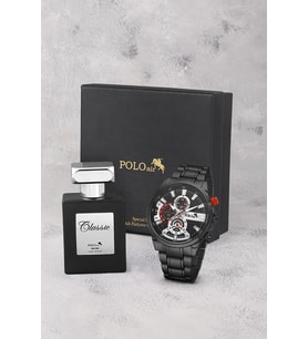Polo Air Spor Kasa Erkek Kol Saati Ve 55 ml Parfüm Seti Siyah Kırmızı Renk ST-5028E1