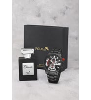 Polo Air Spor Kasa Erkek Kol Saati Ve 55 ml Parfüm Seti Siyah Kırmızı Renk ST-5028E1