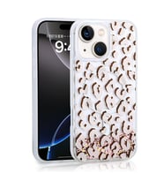 Apple iPhone 14 Uyumlu Kılıf Sıvılı Simli Baskılı Şeffaf Arka Yüzey Zore Mossa Silikon Kapak (Pembe)