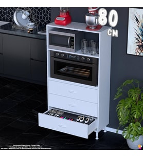 Eliusta Velar 80 cm 3 Çekmeceli Mikrodalga Fırın Mutfak Erzak Dolabı Çok Amaçlı Banyo Dolabı 80x150x32 cm