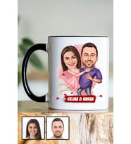 Sevgililere Romantik Hediye Karikatürlü Siyah Kupa Bardak