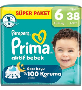 Prima Aktif Bebek Bebek Bezi 6 Beden 13-18 KG Extra Large 38 Adet Süper Pk