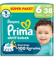 Prima Aktif Bebek Bebek Bezi 6 Beden 13-18 KG Extra Large 38 Adet Süper Pk