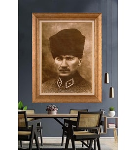 Altın Varaklı Çerçeveli Paspartulu Atatürk Tablo nh502 (Gold)