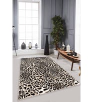 Bej Leopar Kaymaz Tabanlı Makinede Yıkanabilir Halı RV367 - 100 x 160 cm